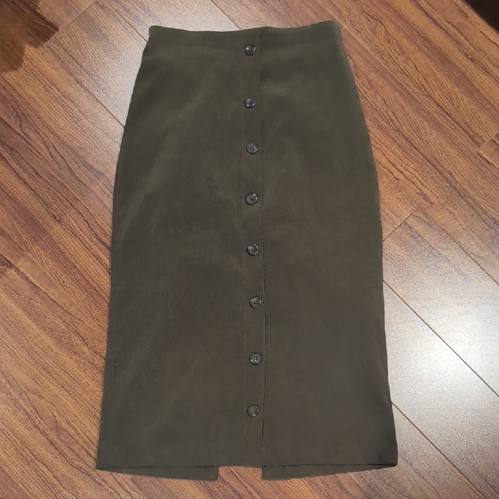 OAK + FORT Dark Olive Pencil Skirt